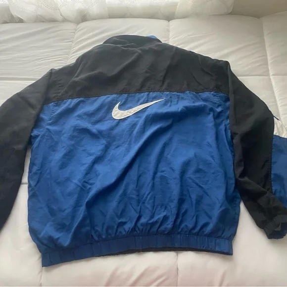 Rare Vintage Nike Jacket Men’s Large 90s Big Center Swoosh Zip Blue Windbreaker - Picture 16 of 16